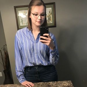L Blue and White Blouse